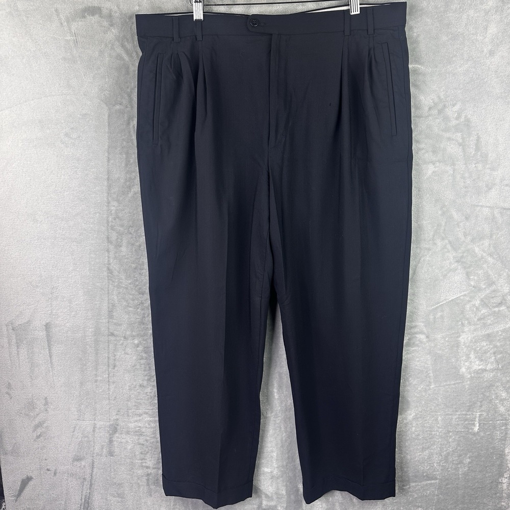 Zanella Jesse Dress Pants Men's 38 Black Pleated Wool Italy*